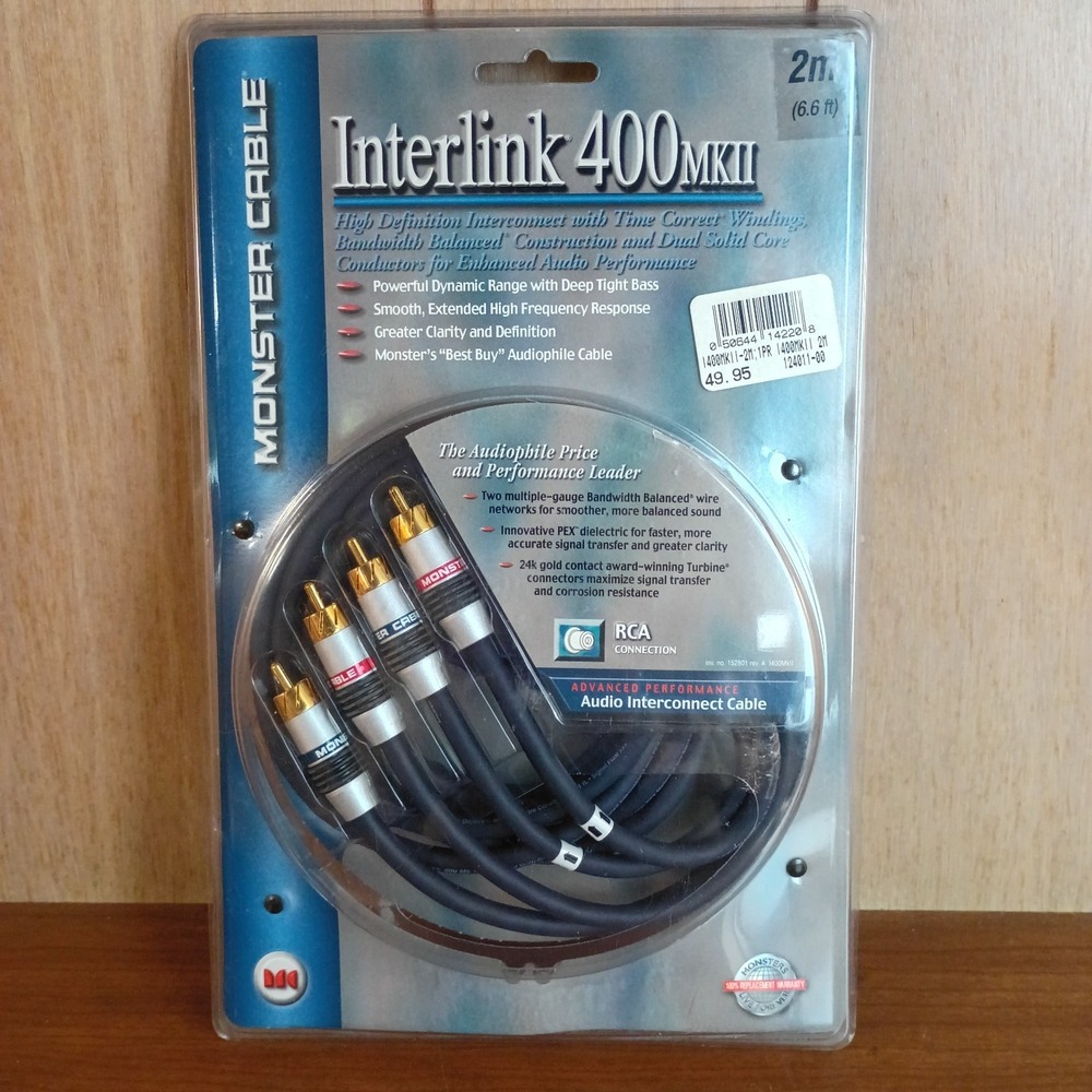 Monster Cable Interlink 400 MKII 2M 6.6ft RCA Audio Interconnect Cable New
